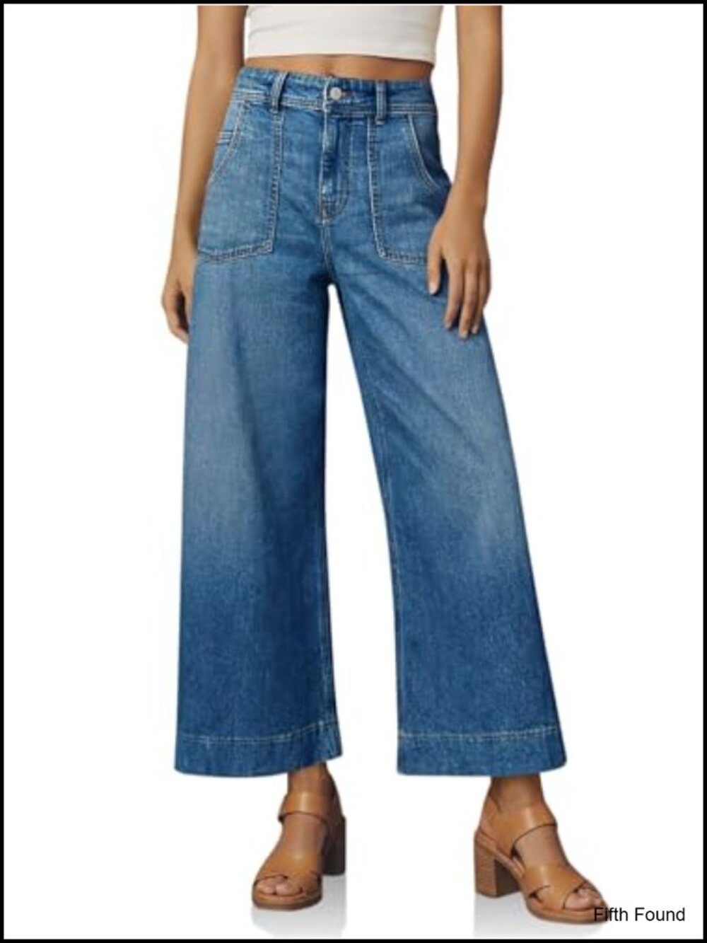 Womens Baggy Wide Leg Jeans High Waisted Capri Denim Pants with Pockets Stretchy